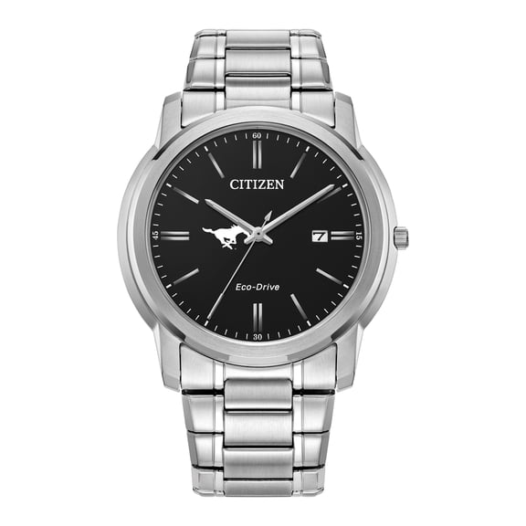 Men's Citizen Watch Silver SMU Mustangs Eco-Drive Black Dial Stainless Steel Watch