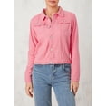 thumbnail image 5 of Women´s Solid Color Denim Jacket, Casual Long Sleeve Button Down Chest Pocket Jean Jacket, 5 of 9