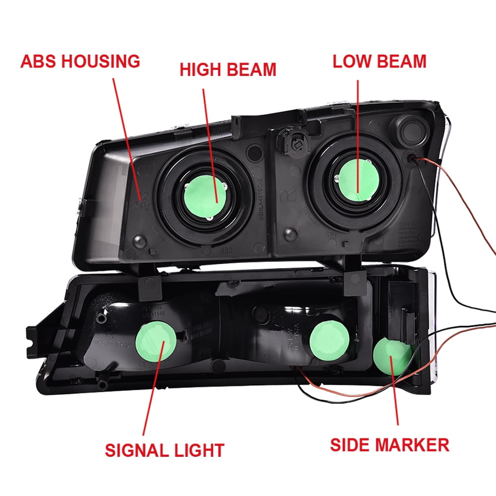 CROSSDESIGN LED DRL Headlights Projector Headlamps Fit for Chevy Silverado/Avalanche 2003-2006
