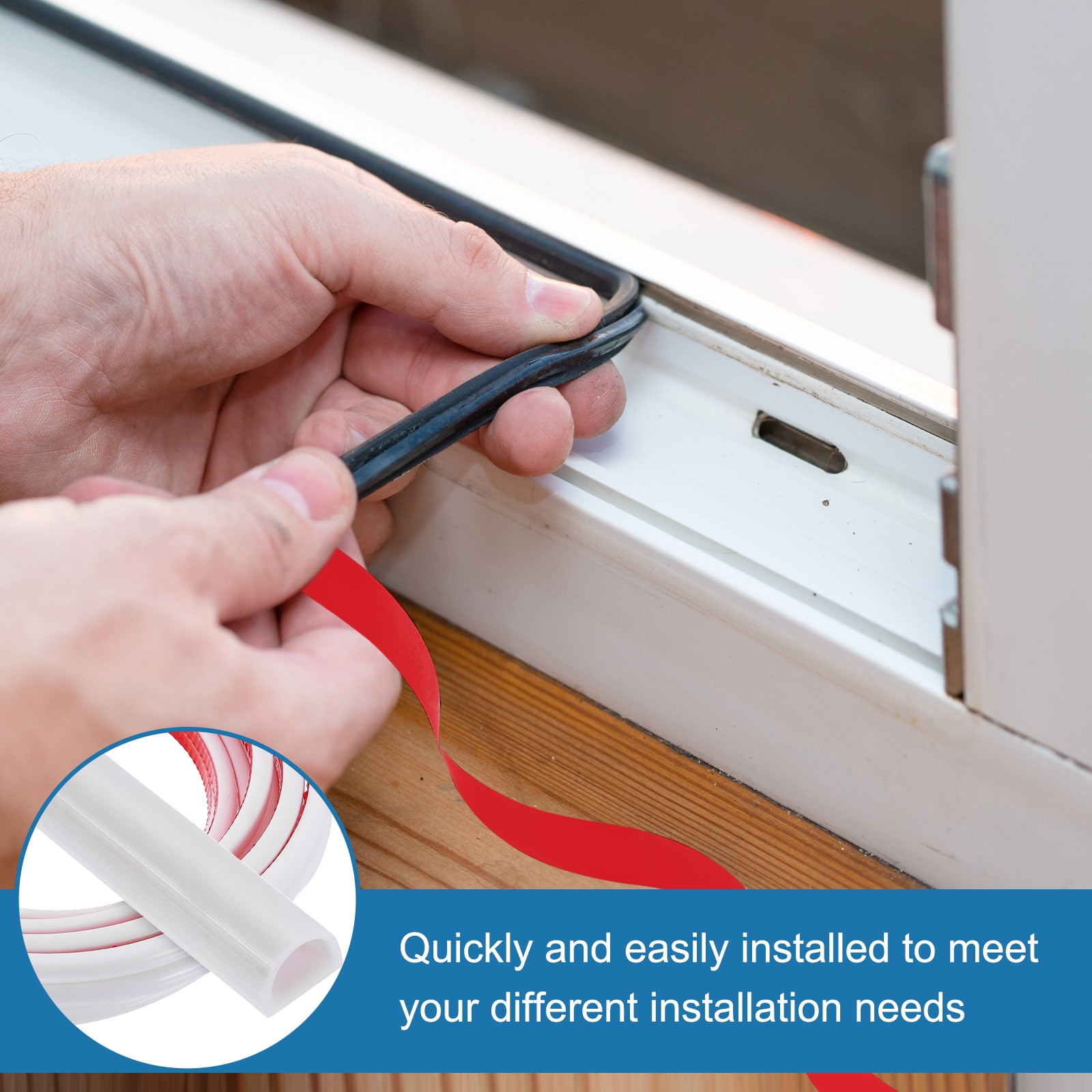 Uxcell 16.4FT Silicone D Shape Weather Stripping, Self Adhesive Doors Seals, White