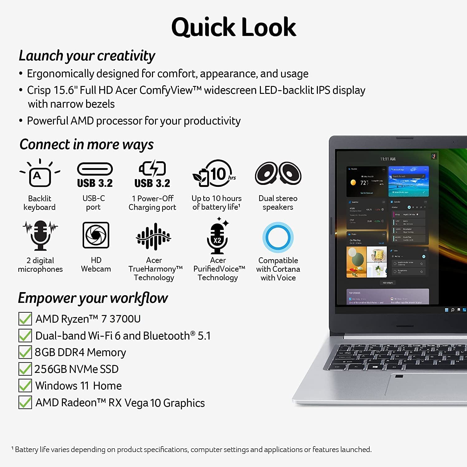 2023 Newest Acer Aspire 5 Slim Laptop | 15.6" FHD IPS | AMD Ryzen 7 3700U | 8GB RAM, 256GB SSD | WiFi 6 | Backlit Keyboard | Fingerprint Reader | Windows 11 Home - image 5 of 5