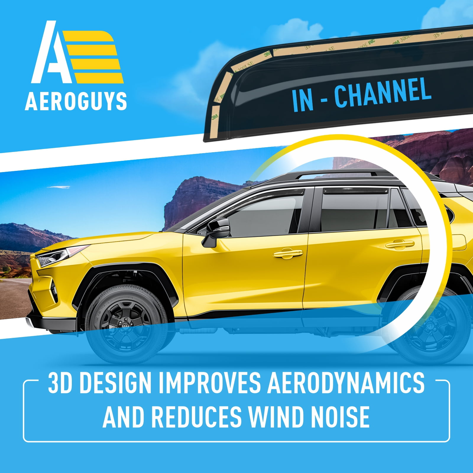 AEROGUYS In-Channel Window Deflectors Extra Durable Window Visors Rain Guards Fit for Toyota RAV4 2019-2025, Sun Visors, Wind Vent Visors, Window vent shades, Exterior Car Accessories - 4 pcs. AG0668