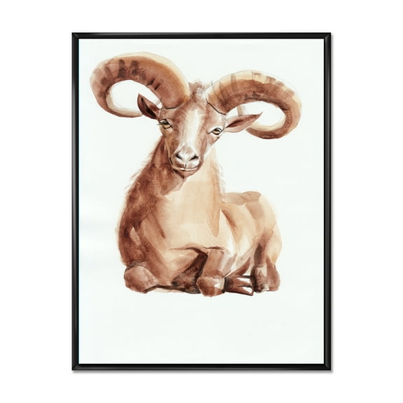 Designart 'Abstract Portrait of Wild Ram With Mighty Horns II' Farmhouse Framed Canvas Wall Art Print