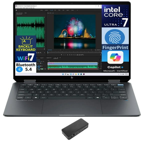 HP OmniBook Ultra Flip 2-in-1 Laptop 14.0in Touchscreen 2.8K Display (Intel Ultra 7-256V, 16GB LPDDR5, 1TB PCIe SSD, Backlit KB, Fingerprint, 2 Thunderbolt 4, WiFi 7, Webcam, Win 11 Pro) w/USB-C Dock