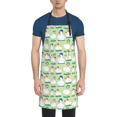 

Qekee Duck Print Waterproof Apron with Pockets Adjustable Cooking Aprons Kitchen Bib for Baking Household Cleaning