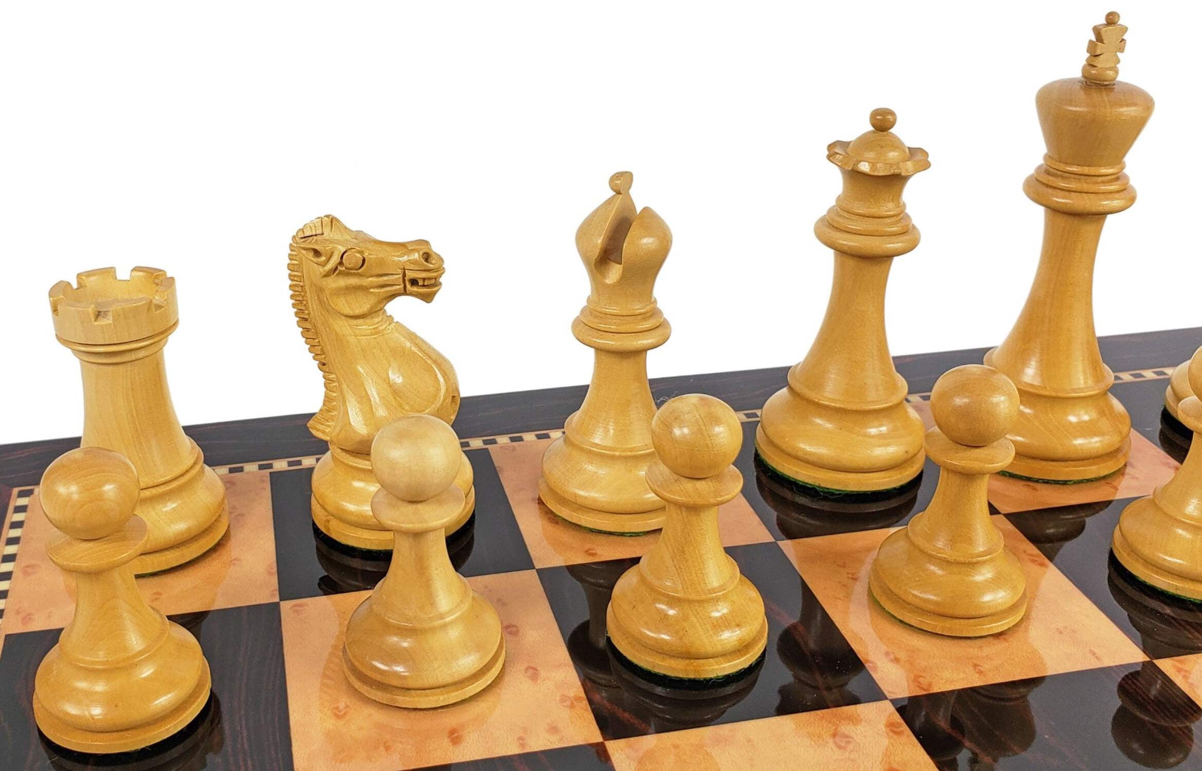 Black  Natural 3 3/4" Anderssen Staunton Wood Chess Set 18" Walnut Color Board