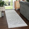 thumbnail image 2 of Geometric Bohemian Plush Shag Indoor Runner Rug, Cream/Grey, 2' 7" x 8', 2 of 7