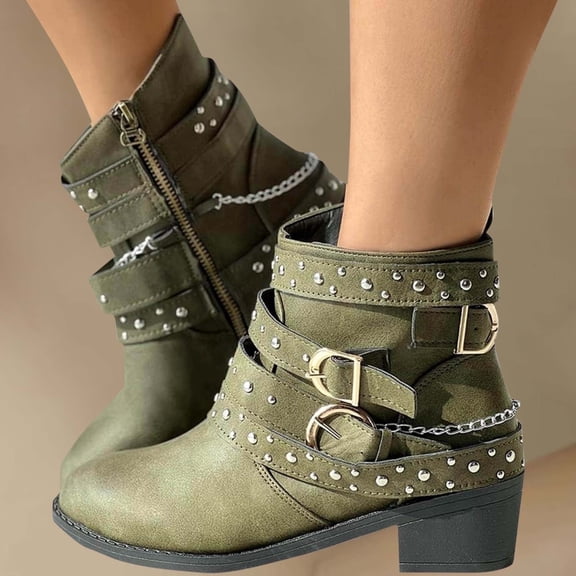 JUSLIO Womens Boots,Mid Calf Boots Comfort Low Heels Solid Color Fashion Casual Lightweight Boots