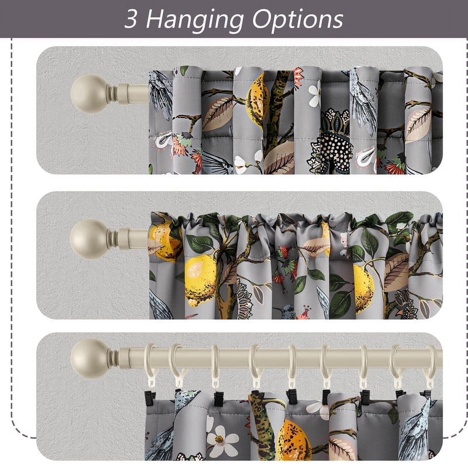 Topfinel Fancy Hummingbird Patterned Curtain,Grey Curtains for Living Room, Thermal Insulated Blackout Curtains for Bedroom, Floral Vintage Lemon Curtains 72 inch Length 2 Panels Set