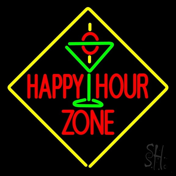 Happy Hour Zone With Martini Glass LED Neon Sign 16 x 16 - inches, Clear Edge Cut Acrylic Backing, with Dimmer - Bright and Premium built indoor LED Neon Sign for Bar decor.