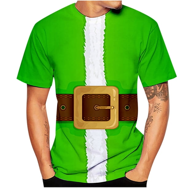 Camiseta con escote para hombre Patrón impreso en 3D de Navidad Manga corta Pompotops oipoqjl2334