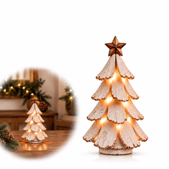 Vintage Lighted Christmas Tree Figurine,Mini Tabletop Decor Warm Glow Home, Festive Holiday Accent for Mantel Shelf Centerpiece, Home Styling Women Gift Ideas for You Choices