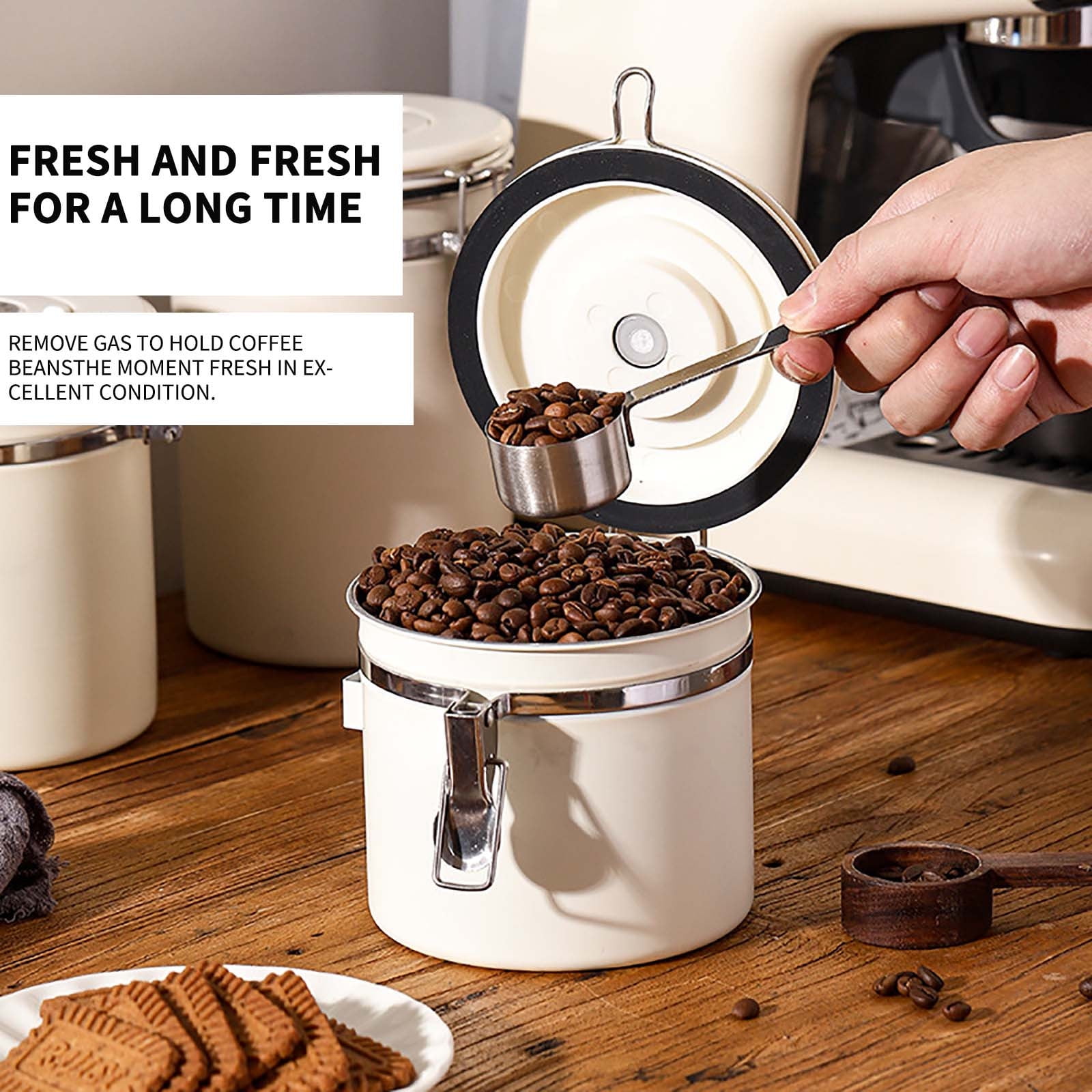 Matoen Coffee Canister Storage Container - Stainless Steel Airtight Coffee Bean Storage Grounds Container, Kitchen Food Container Jar for Cereal, Sugar, Tea, 1.8L
