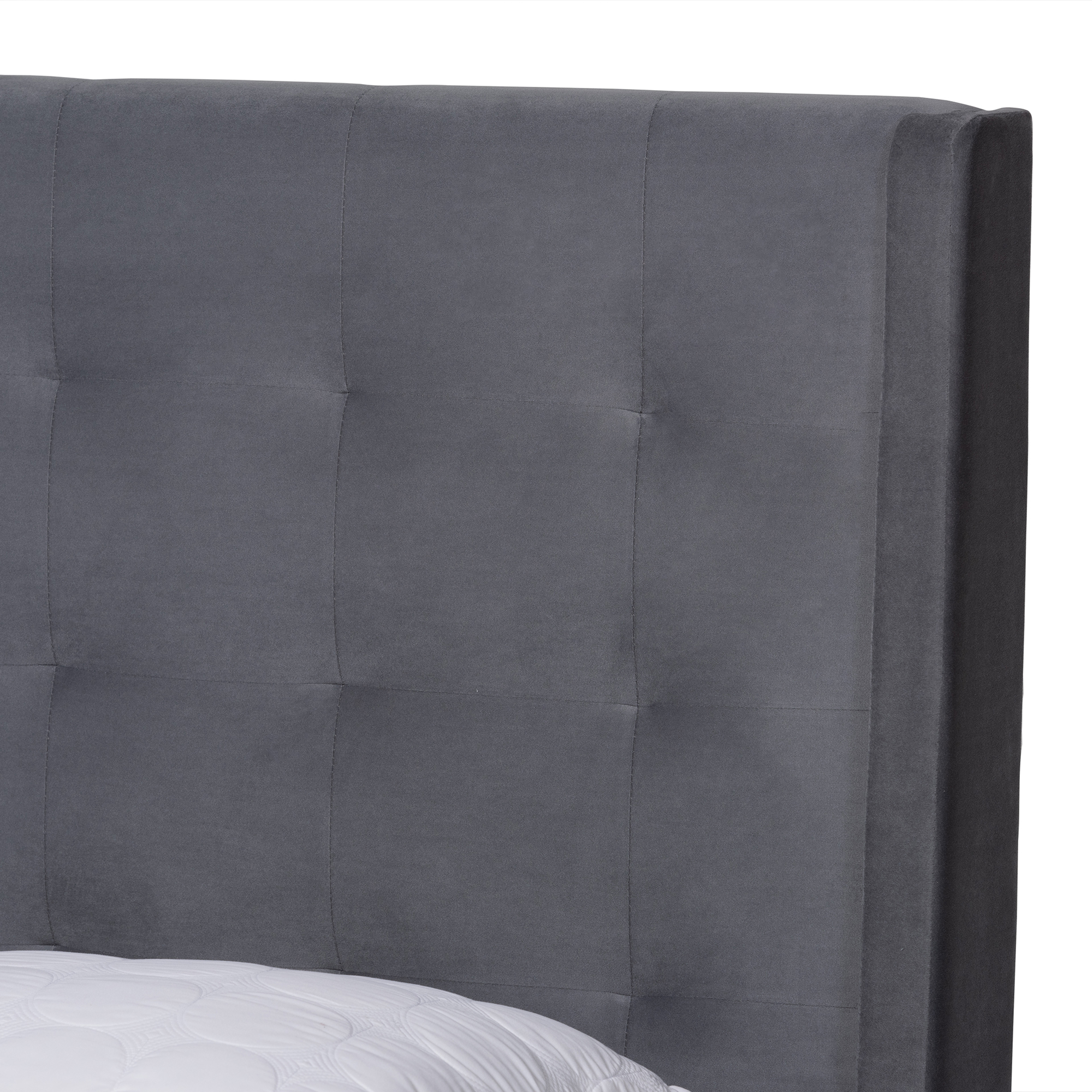 Baxton Studio Gothard Modern and Contemporary Grey Velvet Fabric Upholstered and Dark Brown Finished Wood Queen Size Platform Bed