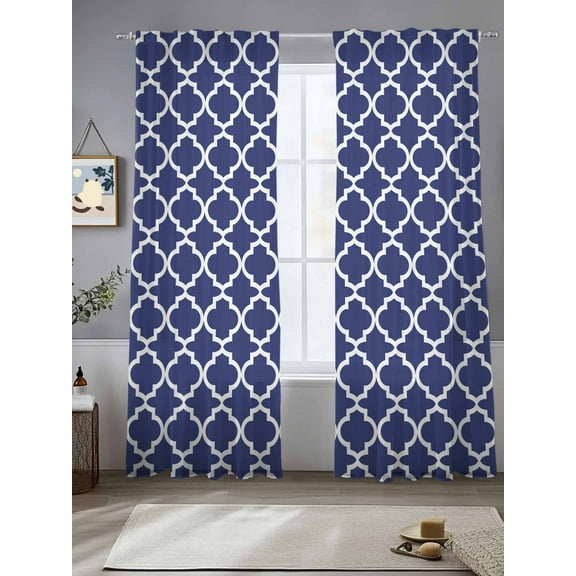 Navy Blue Morocco Sheer Curtains for Living Room Bedroom Modern Farmhouse Geometric Textured Sheer Curtains 84 Inch Long 2 Panels Set Light Filtering Curtain Window Treatments Drapes for Dining Room