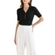 thumbnail image 2 of INSPIRAR CHIC Blusas de Mujer de Punto Acanalado con Cuello en V y Botones de Manga Corta XS Negra, 2 of 6