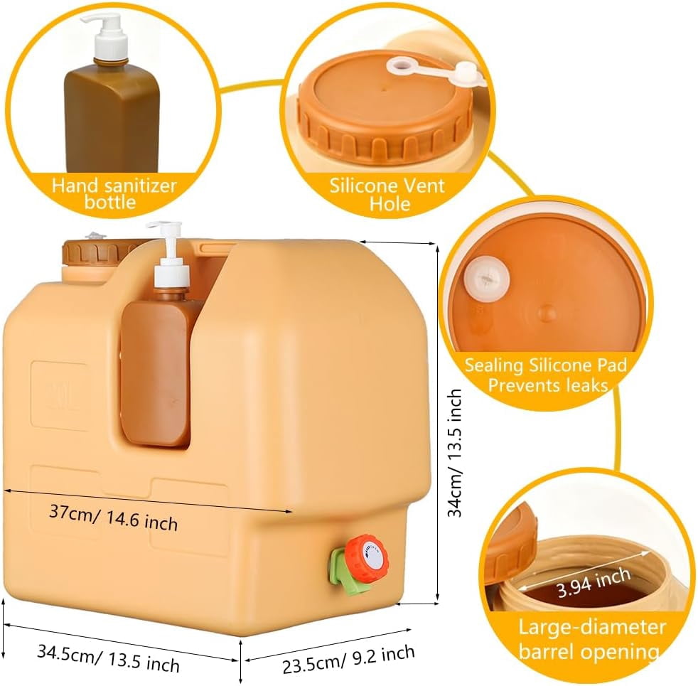 XEENSO 5 Gallon BPA-Free Extra Thick & Large Capacity Water Jug w/Spigot + Hand Sanitizer Bottle, Leak-Proof Heavy Duty Portable Container for Camping Hiking Picnic Emergency Use