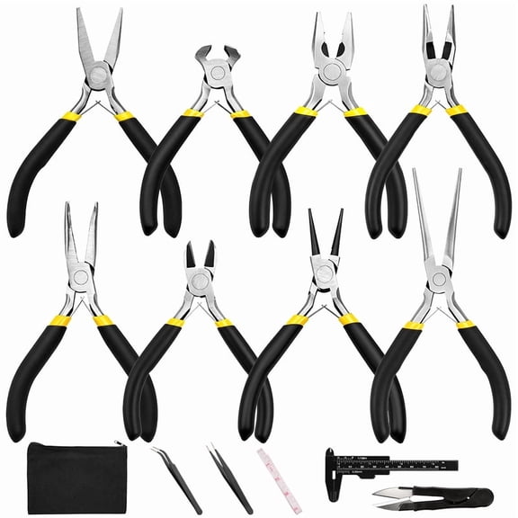14PCS Jewelry Making Pliers Tool Kit, Needle Nose Pliers/Chain Nose Pliers/Round Nose Pliers/Curved Nose Pliers And Wire Pliers, Used For Beading, Wire Wrapping Earrings Craft Products,