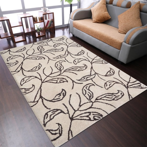 Rugsotic Carpets Hand Tufted Wool Eco-Friendly 4'x6' Area Rugs Rectangle Beige Brown Floral Modern High Pile Thick Handmade Anti Skid Indoor Rug for Living Room, Bedroom K00726