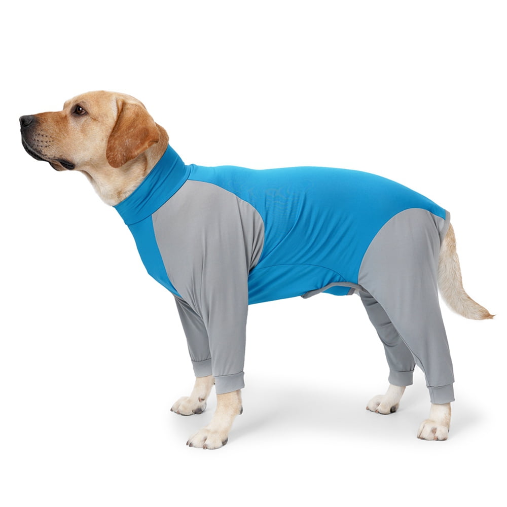 Pawcomon Dog Surgery Recovery Suit Puppy Surgical Clothes Abdominal Wounds Anti-Licking Dog Bodysuit Onesie Substitute E-Collar& Cone Long Sleeve Yellow Blue Stripe M 