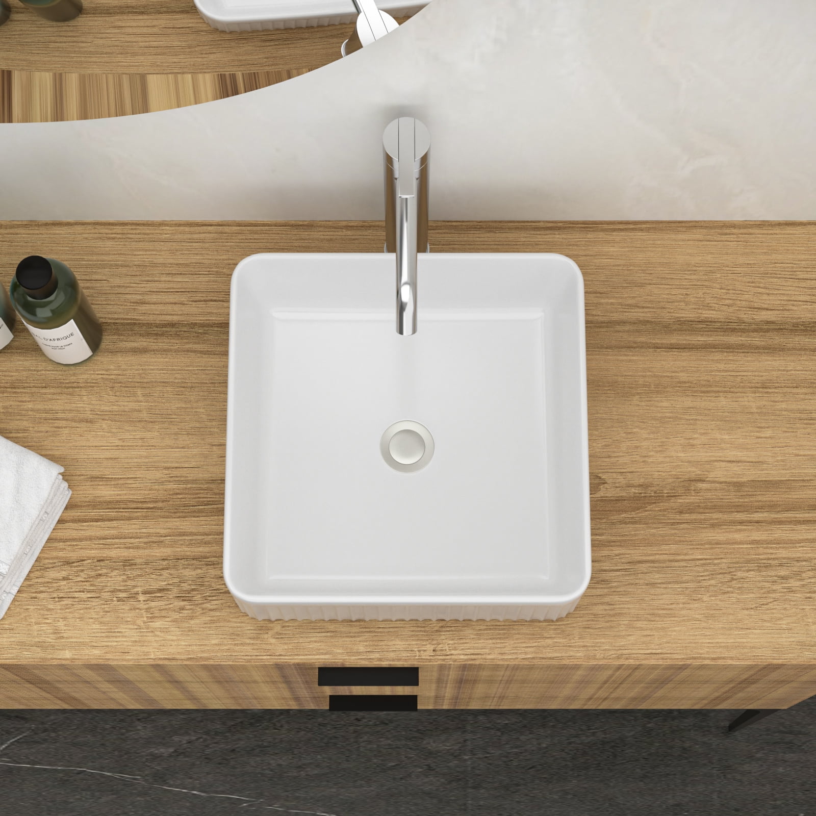 15.69"×15.69"×5.13" White Ceramic Rectangular Countertop Bathroom Sink
