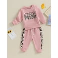 thumbnail image 3 of Bagilaanoe 2PCS Toddler Baby Girl Pants Set Letter Leopard Print Long Sleeve Sweatshirt Pullover Tops + Sweatpants 6M 12M 18M 24M 3T Kids Casual Sweatsuits, 3 of 9
