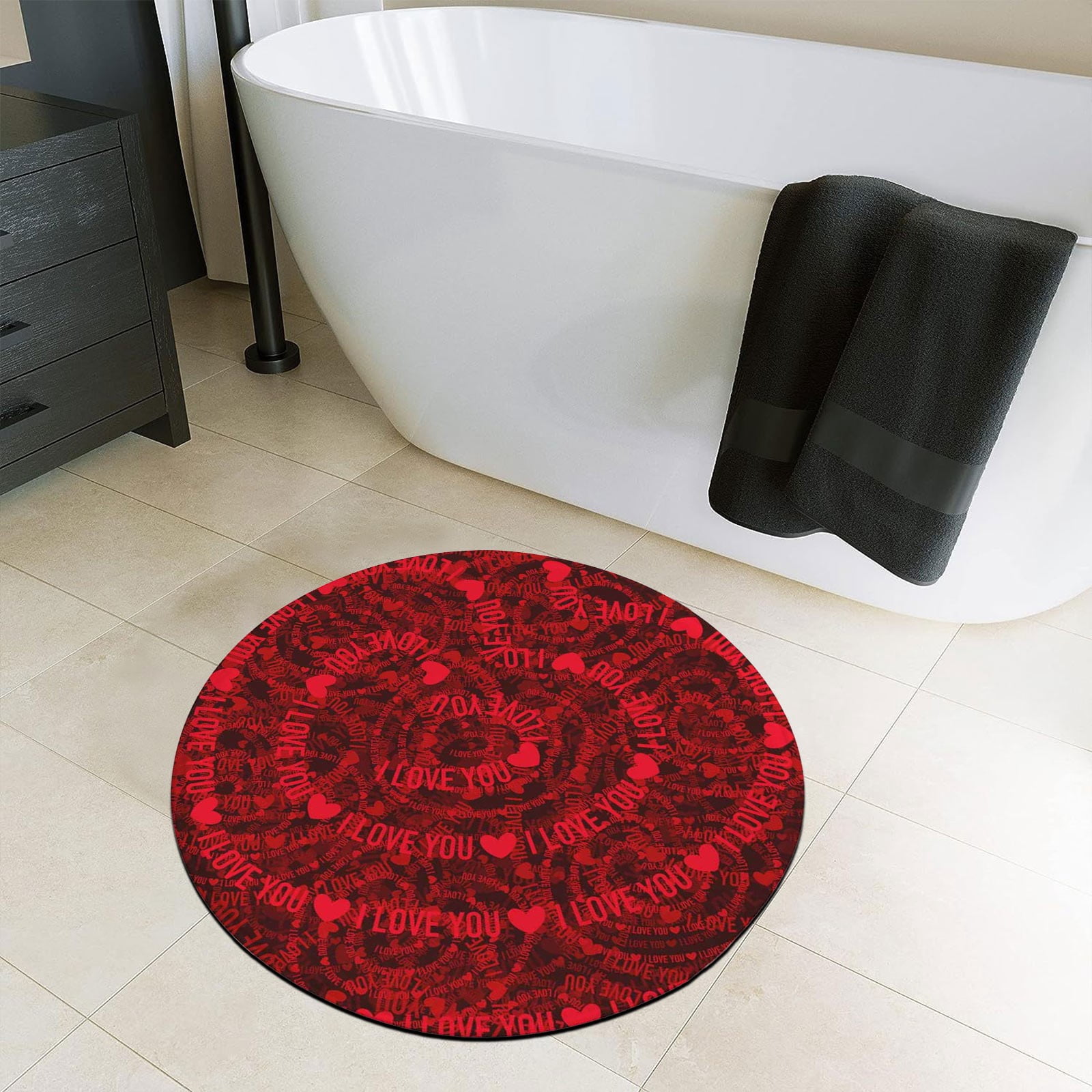 Love Rose Valentine's Day Round Carpet Bedroom Study Living Room Tea Table Yoga Mat Customization Red