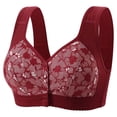thumbnail image 2 of Feancey Womens Plus Size Front Closure Bras Floral Embroidered Everyday Brassiere Full Coverage Casual No Underwire Bra Supportive Minimizer Bras Wine 4XL, 2 of 9