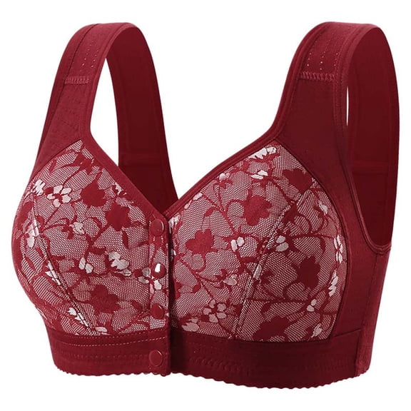 SPZTSX Plus Size Front Closure Lace Bras for Older Women Comfort Support Everyday Bras with Wide Straps