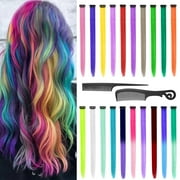 AOWOO 20 Pcs Colored Clip in Hair Extensions, 22 Inch Rainbow Straight Synthetic Hairpieces, Colored Hair Extensions with 2 Comb, Party Straight Highlights Long Hairpieces for Women Kids Girls