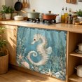 thumbnail image 6 of Coastal Seahorse Blue Green Cabinet Curtain 35"Wx35"L,Dustproof Under Sink Skirt W/ Self Adhesive Tape,Summer Ocean Starfish Coral Cabinet Curtain Cover for Kitchen Sink,Bathroom Vanity,Laundry Room, 6 of 9