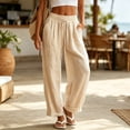 thumbnail image 3 of Diufon Cotton Linen Pants Women Drawstring Waist Summer Palazzo Pants Flowy Wide Leg Beach Trousers with Pockets, 3 of 9