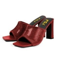 thumbnail image 2 of FSJ Women Open Square Toe Glitter Mule Heels Slip on High Chunky Heeled Sandals Shiny Summer Dressy Beach Slides Size 8 Red, 2 of 4