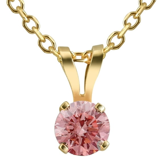 Pompeii .20 - .50Ct Pink Diamond Solitaire Pendant 14k Gold Lab Grown 18" Necklace