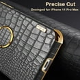 thumbnail image 3 of Compatible with iPhone 11 Pro Max Ring Holder Case Luxury Crocodile Cover Gold Edge 360 Degree Rotation Stand for Women Girls Slim Leather Snake Lizard Skin Protective Cover case,6.5inch-Black, 3 of 9