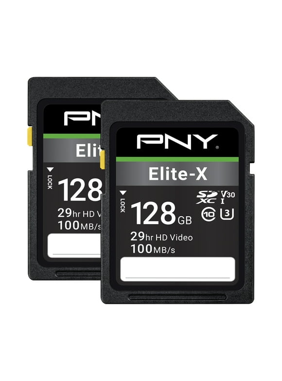 PNY 128GB Elite-X Class 10 U3 V30 SDXC Flash Memory Card 2-Pack