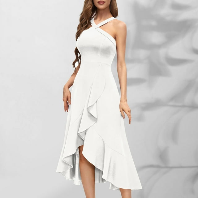 Women's Ruffle Dress, Sleeveless Round Neck Casual Summer Dress, Soft Polyester Fabric for Versatile Wear