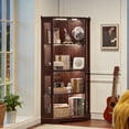 thumbnail image 2 of LELELINKY 65" Lighted Corner Display Cabinet with Glass Doors Set of 2, 4-Tier Hexagon Curio Cabinet for Living room, Entryway, Walnut, 2 of 10