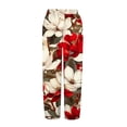 thumbnail image 5 of Women's Casual Pants Striped Linen Pants For Women Summer Casual Wide Leg Pants With Pockets Comfy Cropped Palazzo Pants,Red Women's Casual Pants XXXL, 5 of 5