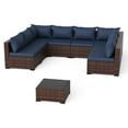 thumbnail image 6 of ELPOSUN 9 Pieces Patio Furniture Set All Weather Outdoor Sectional Sofa, Outdoor Modern Sectional Furniture Wicker Couch with Glass Coffee Table, Thicken Navy Blue Cushions, Water Resistant, 6 of 8