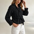 thumbnail image 6 of Enjoytime Cropped Jackets for Women Long Sleeve Notch Lapel Belted Short Trench Coat Fall Fashion Trendy Work Casual Outerwear, 6 of 7