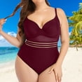 thumbnail image 3 of Swimwear Push Up Solid Color One-piece Mesh Hollow Backless Women Swimsuit for Beach, 3 of 7