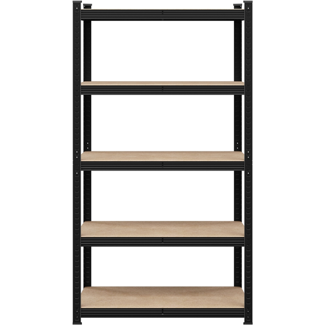 Fullfurnique 71-inch tall black metal storage rack featuring four adjustable beige shelves for versatile organization.