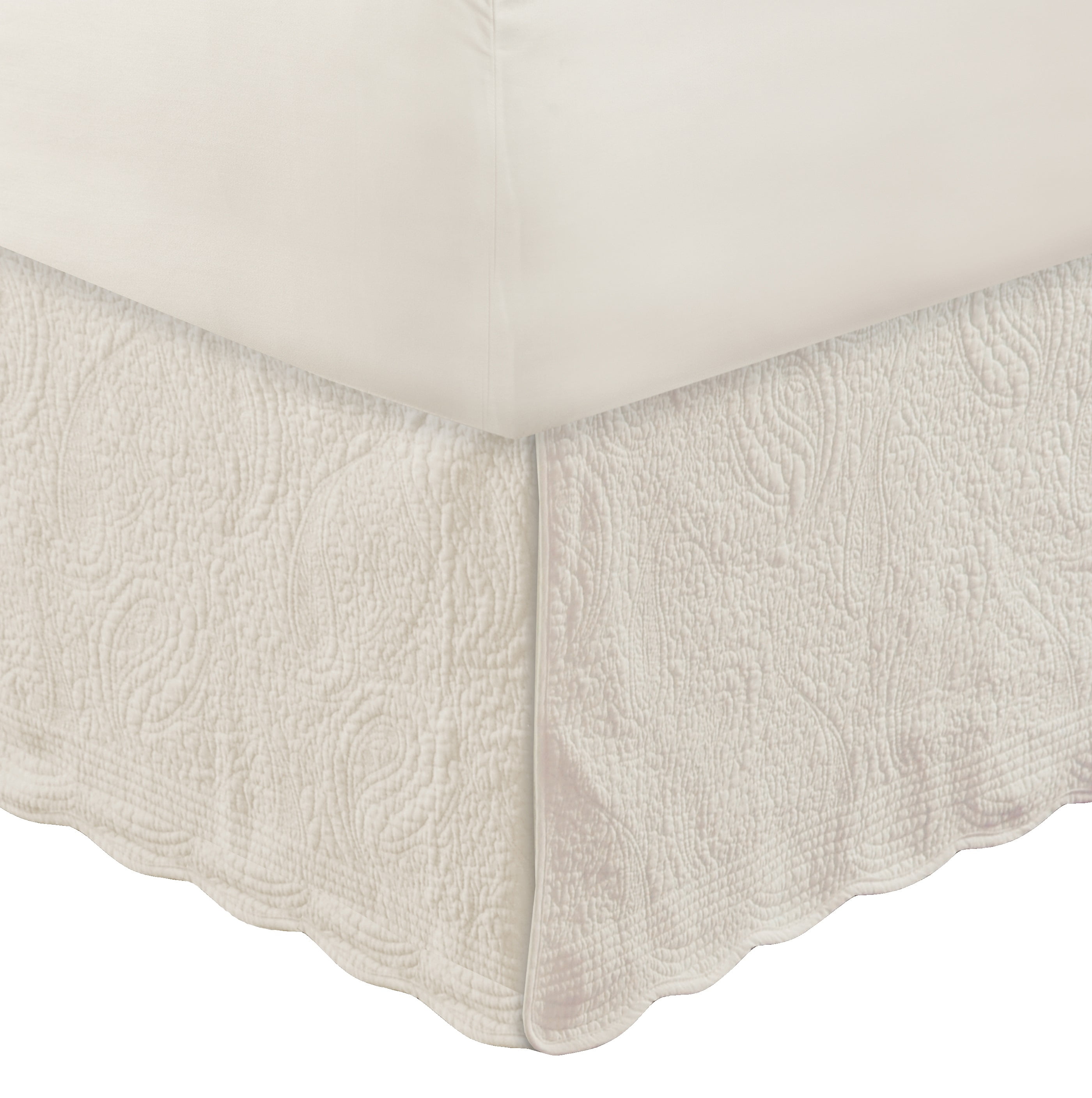Global Trends Paige 100% Cotton Paisley-Quilted Bed Skirt 18-Inch Drop Length, Twin, Ivory