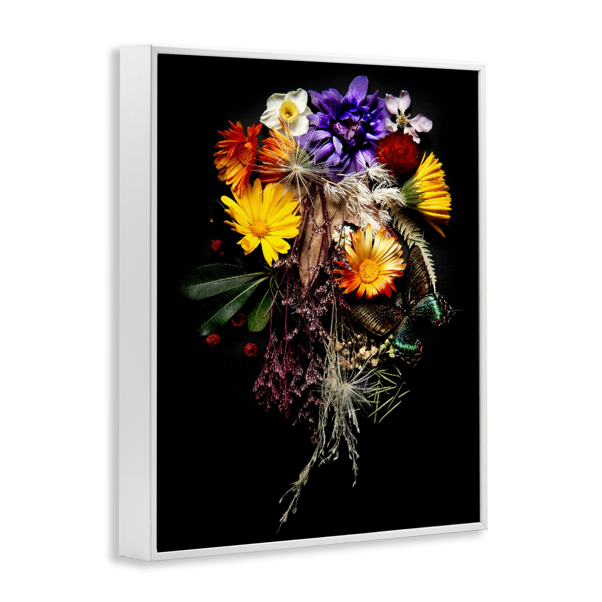 Stupell Industries Butterfly Adorned Arrangement White Framed Giclee Art, design by Carl Kravats