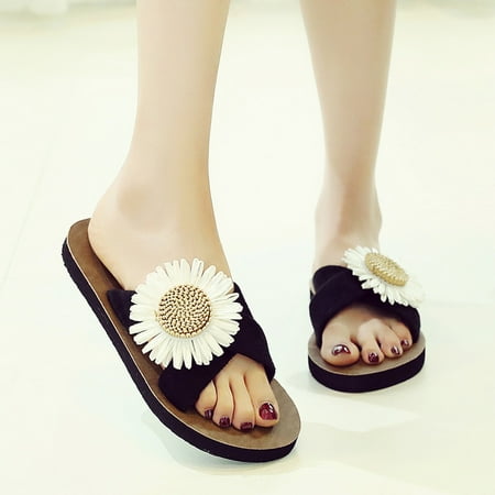 

BRISEZZS Women s Slide Sandals- Casual Open Toe Floral Breathable New Style Beach Flip-flops Summer Flat Slide Sandals #475 Black-36