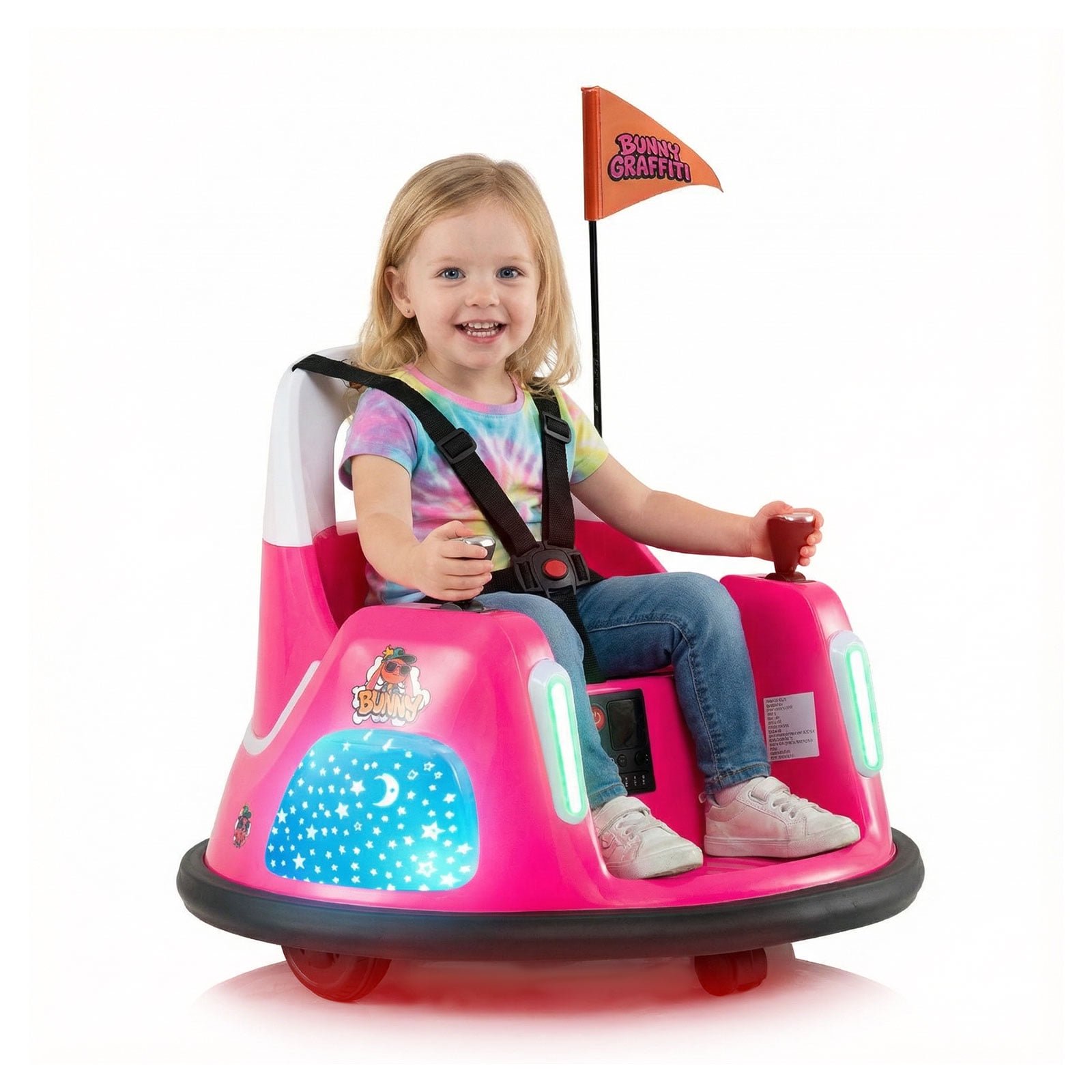OLAKIDS 12V Kids Bumper Car with Parent Remote Control 5-Point Harness 360&deg; Spin LED Lights & Music Toddlers Ride On Toy for Ages 1.5-6