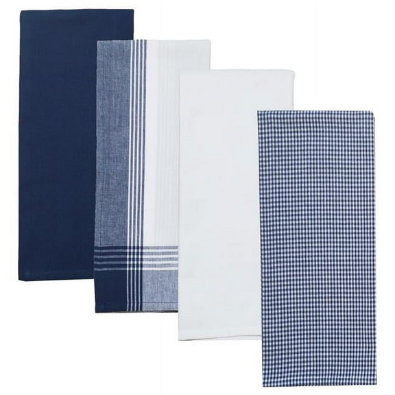 Dunroven House RVARTYNAVY Variety Kitchen Towel, Navy & White - Set of 4