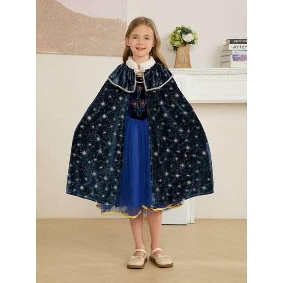 Girls Noble Velvet Hooded Cape Kids Princess Party Cape Warm Hooded Cloak 2-10Years