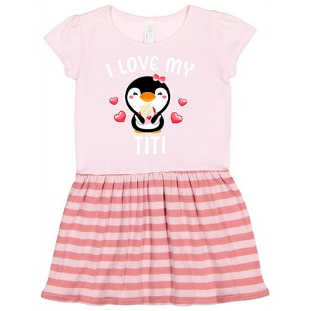 

Inktastic I Love My Titi with Cute Penguin and Hearts Gift Toddler Girl Dress
